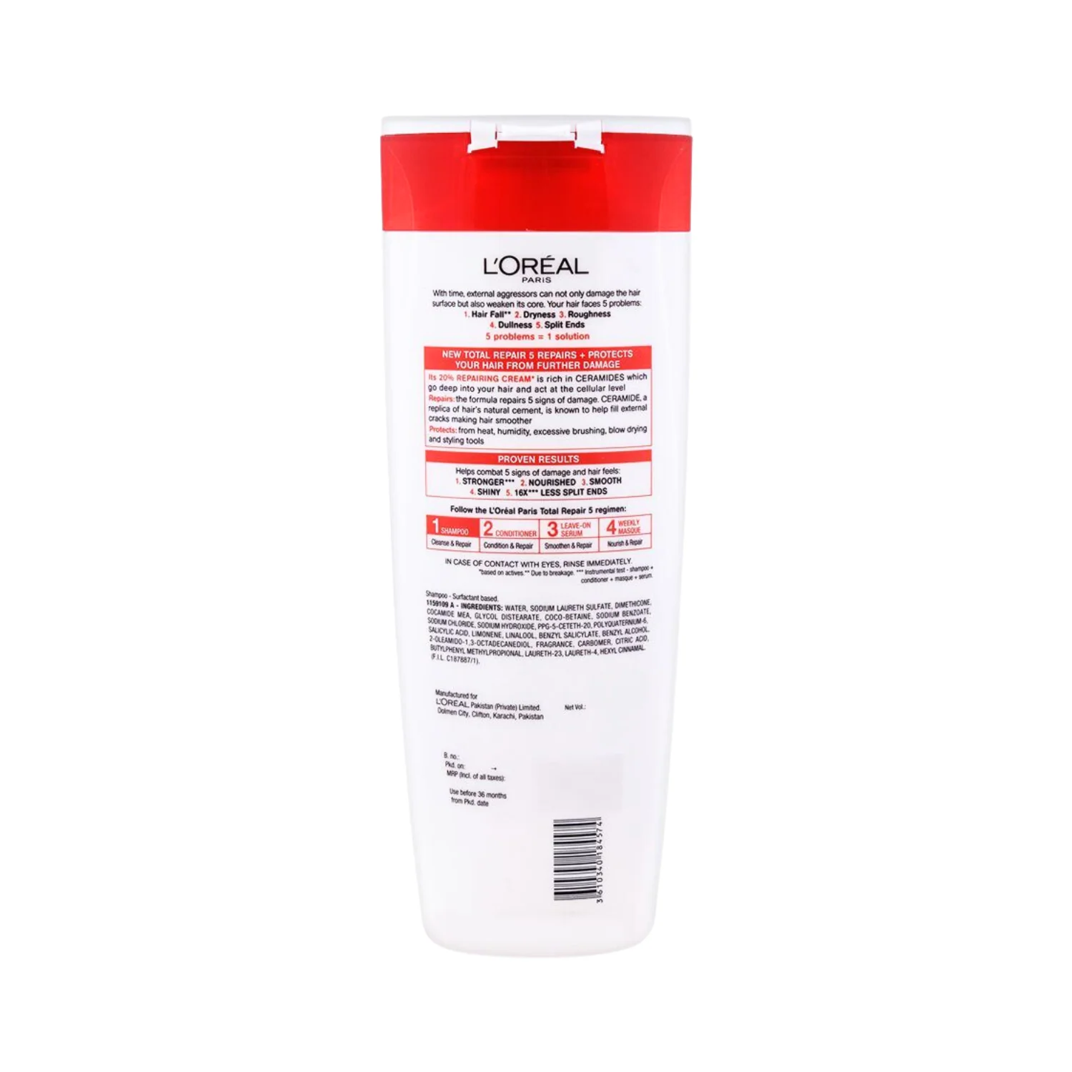 L'Oreal Paris Total Repair 5 Repairing Shampoo, For Damaged Hair 360 ml (FRANCE) - Image 3